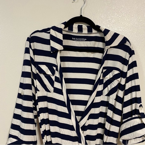 Soft Surroundings Dress Women’s Size XL Navy White Stripes Jersey Wrap Dress - Picture 3 of 12